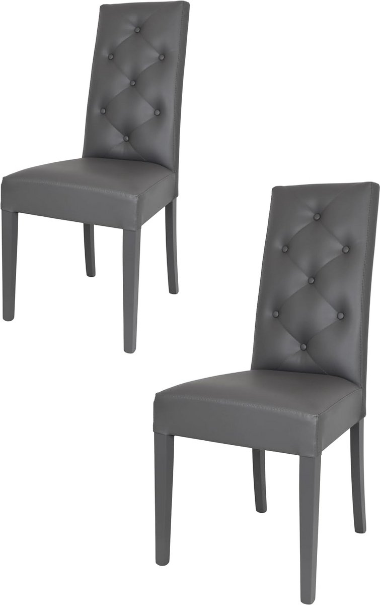 Set van 2 Moderne Eetkamerstoelen Keukenstoelen Donkergrijs Imitatieleer en Beukenhout