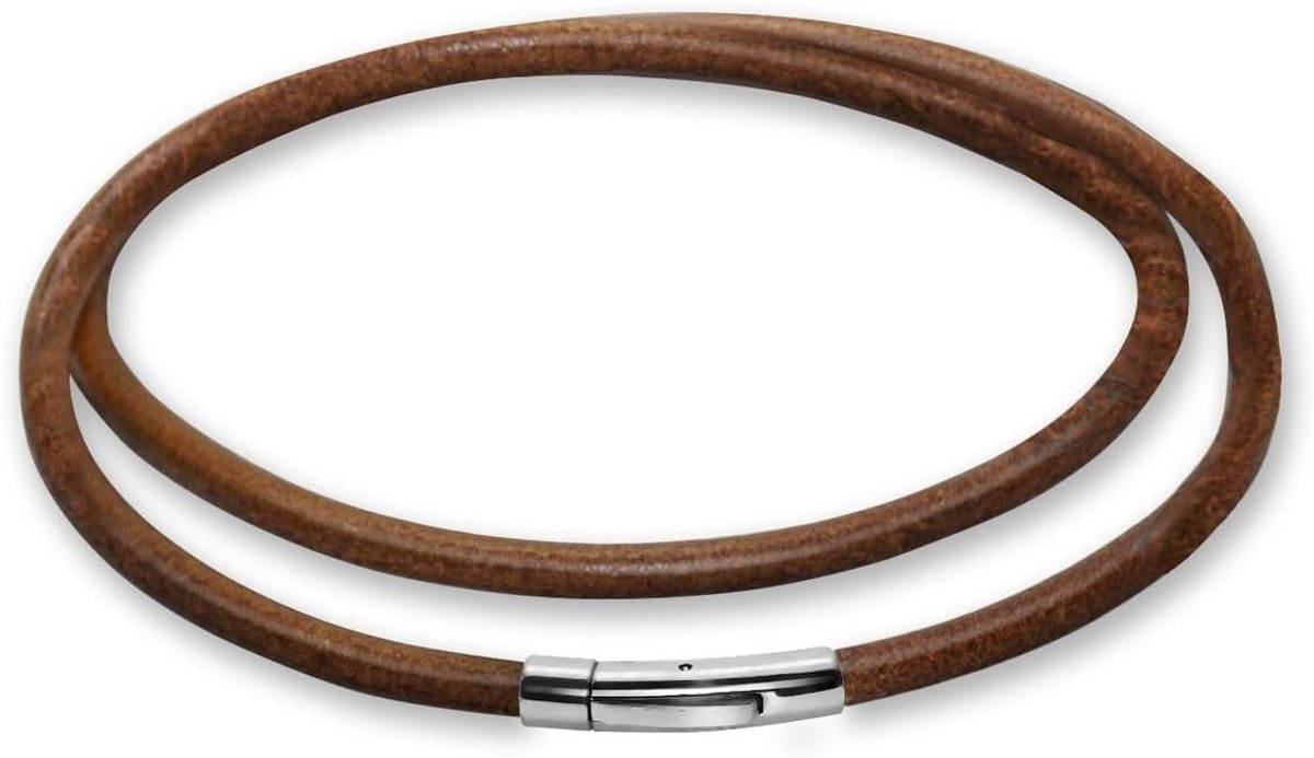 Leren ketting heren en dames met druksluiting van roestvrij staal