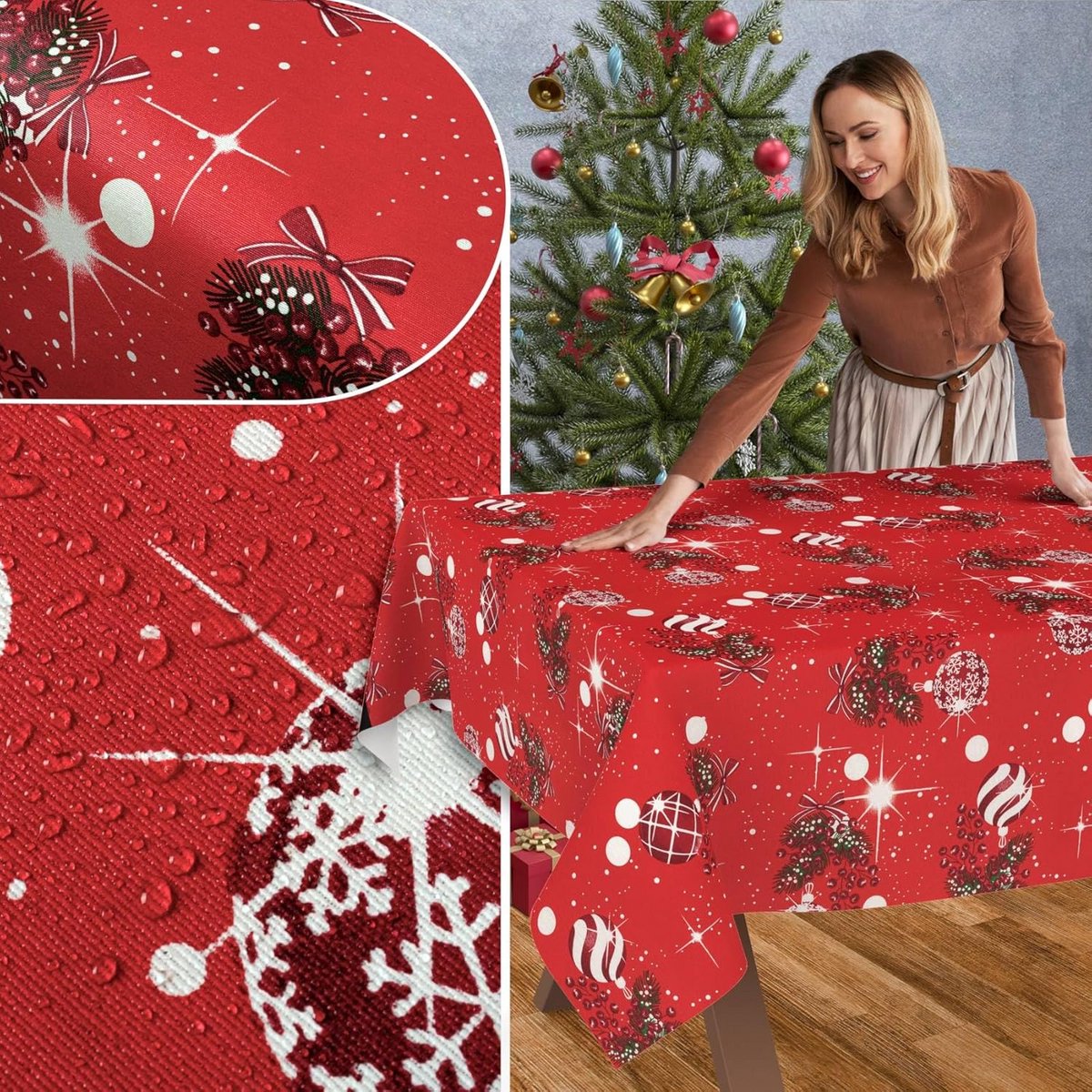 Wasbare Kerst Tafelkleed Katoen-Polyester Waterafstotend 160x140 cm Rood