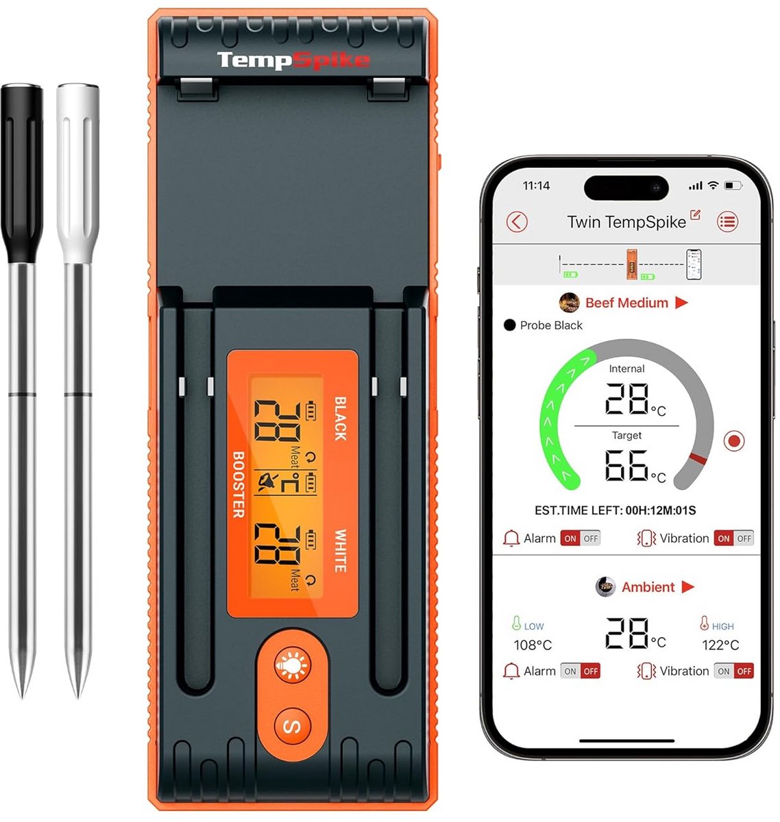 Draadloze Vleesthermometer voor Oven en Grill met Groot Bereik en Laadstation