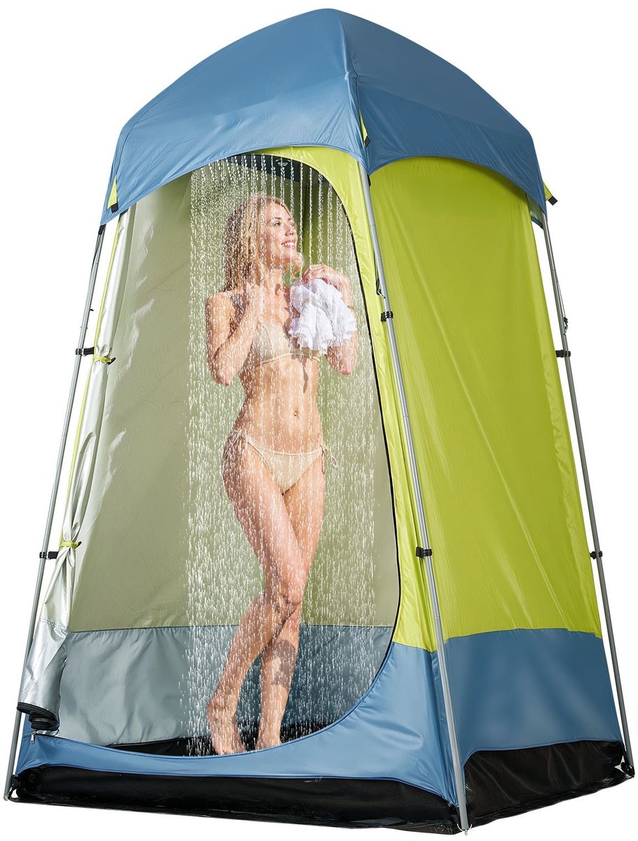 Douchetent / Toilettent - 1-kamer Omkleedtent / Privacytent - Afmeting 140x140x218 cm - Materiaal 200D Oxford-stof - Incl. haringen, scheerlijnen en draagtas - Stalen stok - Groen