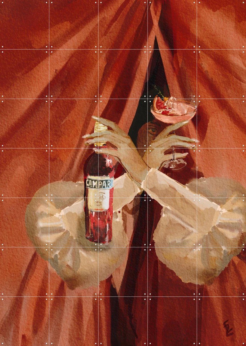IXXI Campari Lady, Ekaterina Zagorska - 100 x 140 cm - Gratis ophangtool - Grote wanddecoratie en posters - Surrealisme, Speels, Illustraties