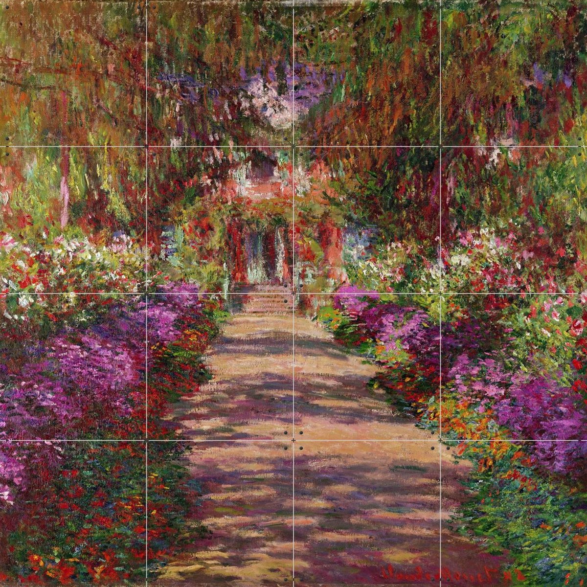 IXXI A Pathway in Monet's Garden, Claude Monet & Bridgeman Images - 80 x 80 cm - Gratis ophangtool - Grote wanddecoratie en posters - Kleurrijk