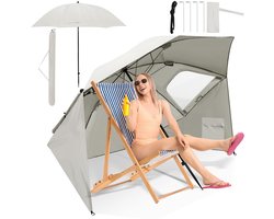 Parasol Strandparasols, Stokparasols en Balkonparasols met 210 cm Zonnenscherm, UV-bescherming 50+ - Inklapbaar, Waterafstotend, Grondpin en Draagtas Inclusief, Perfect voor Strand, Tuin en Balkon als Tuinparasol, Kaki
