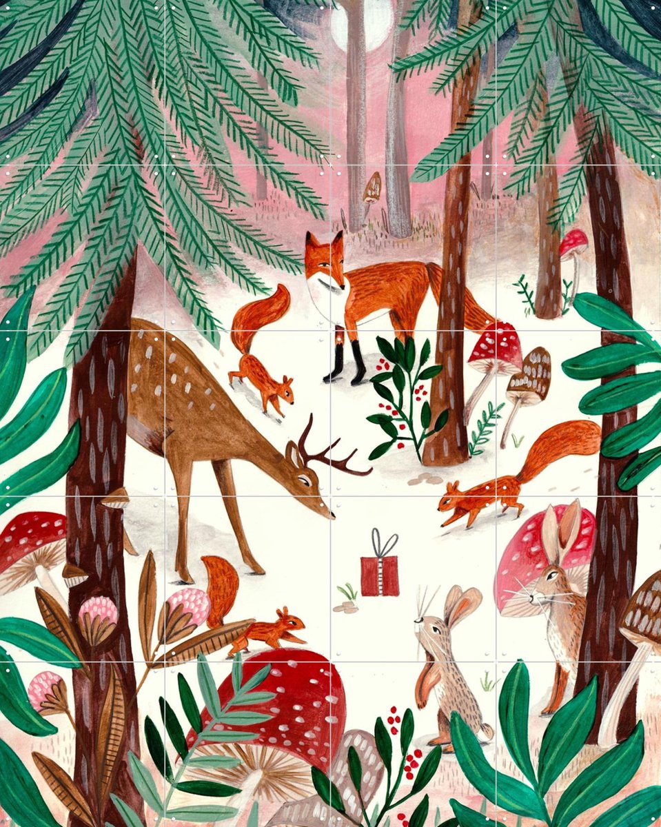 IXXI Surprise in the forest, Caroline Bonne Müller & Various - 80 x 100 cm - Gratis ophangtool - Grote wanddecoratie en posters - Speels
