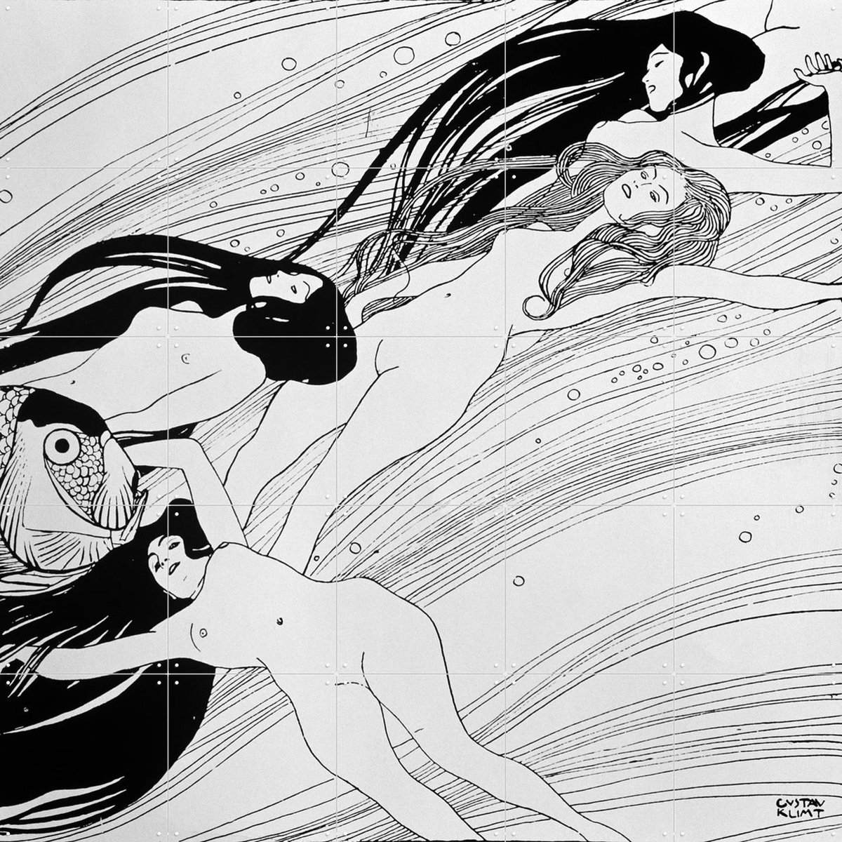 IXXI The Blood of Fish, Gustav Klimt & Bridgeman Images - 100 x 100 cm - Gratis ophangtool - Grote wanddecoratie en posters - Klassiek, Line art,
