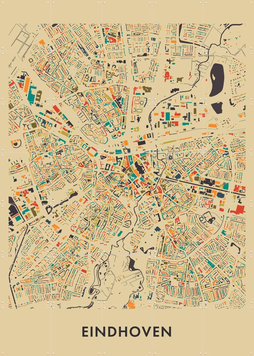 IXXI Eindhoven Mosaic Map, Kunst in Kaart - 100 x 140 cm - Gratis ophangtool - Grote wanddecoratie en posters - Illustraties, Kleurrijk, Geometrische