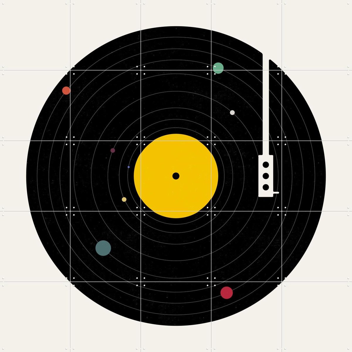 IXXI Music Everywhere, Florent Bodart - 100 x 100 cm - Gratis ophangtool - Grote wanddecoratie en posters - Kleurrijk, Grafisch Ontwerp, Illustraties