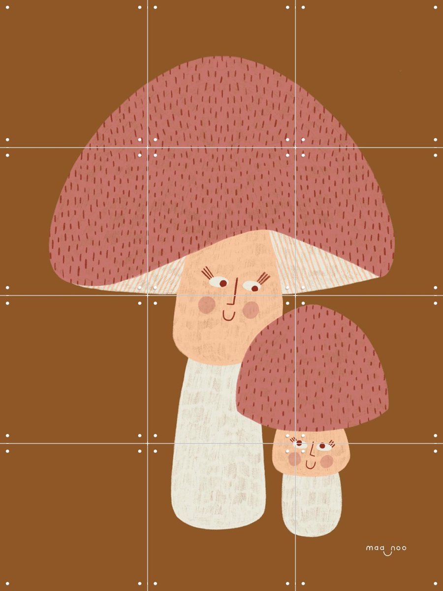IXXI Sweet Mushrooms, Maa-noo - 60 x 80 cm - Gratis ophangtool - Grote wanddecoratie en posters - Speels, Fantasierijk, Cartoonesk, Illustraties