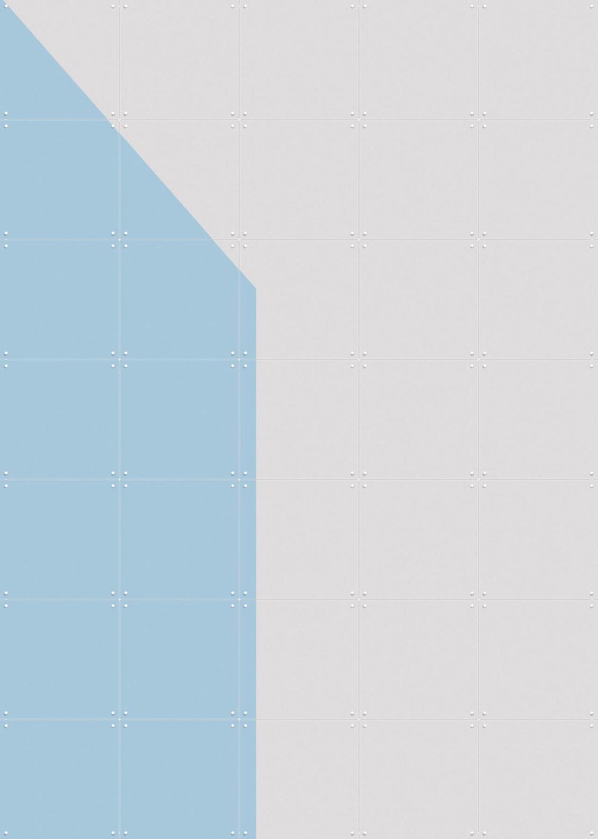 IXXI Color blocking - Grey Blue, Allon Dery - 100 x 140 cm - Gratis ophangtool - Grote wanddecoratie en posters - Grafisch Ontwerp, Abstract, Mancave