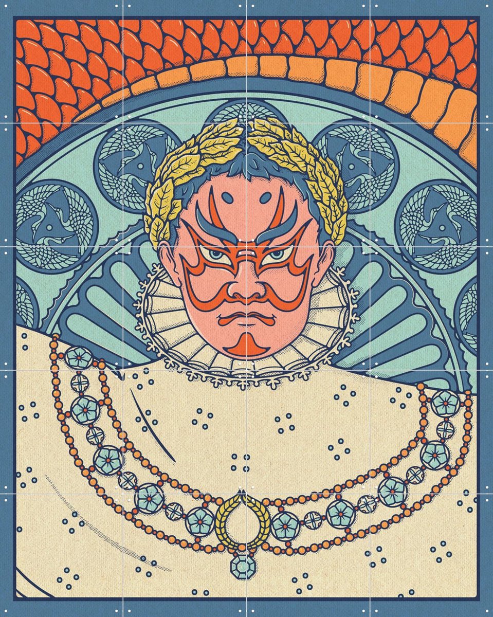 IXXI Napoleon and the Mask, Ryan Ragnini - 80 x 100 cm - Gratis ophangtool - Grote wanddecoratie en posters - Illustraties, Kleurrijk, Grafisch