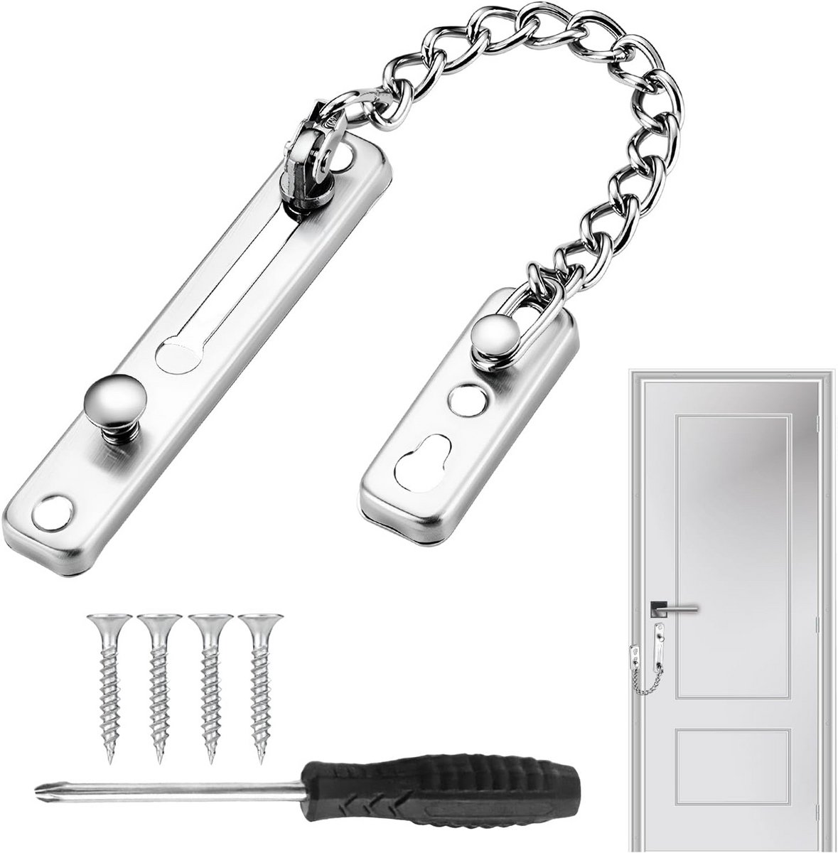 Deurketting Veiligheidsslot - Deurbeveiliging Frontketting - Privacy Verhogend - Roestvrij Staal 304 - 18 cm ketting - Zilverkleurig