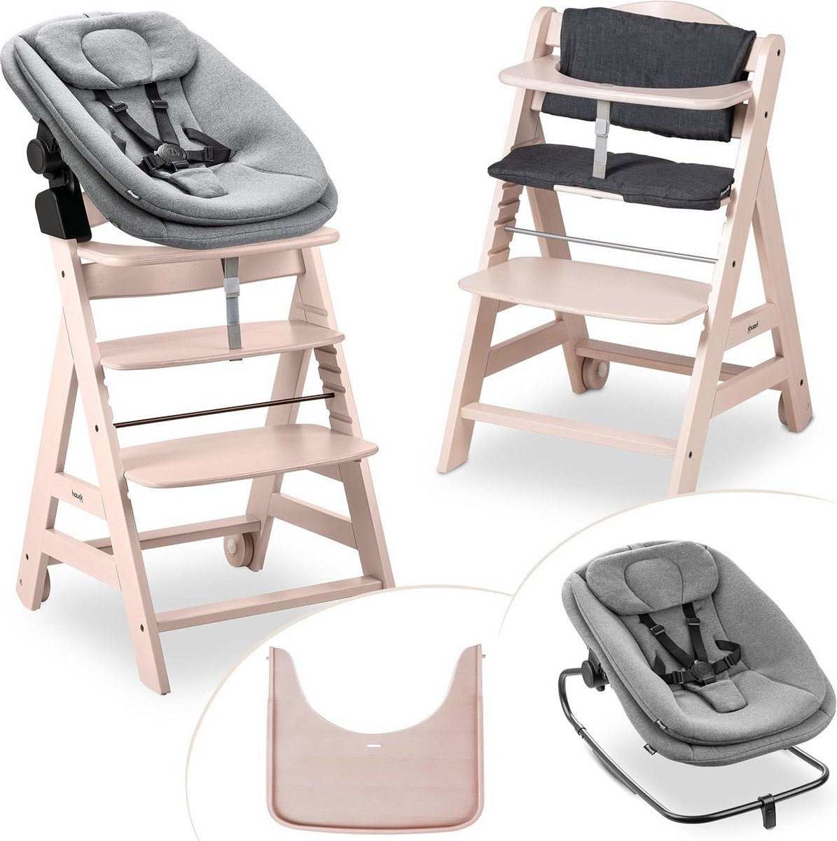 Houten Kinderstoel 3-in-1 Set met Bouncer: Vanaf de Geboorte