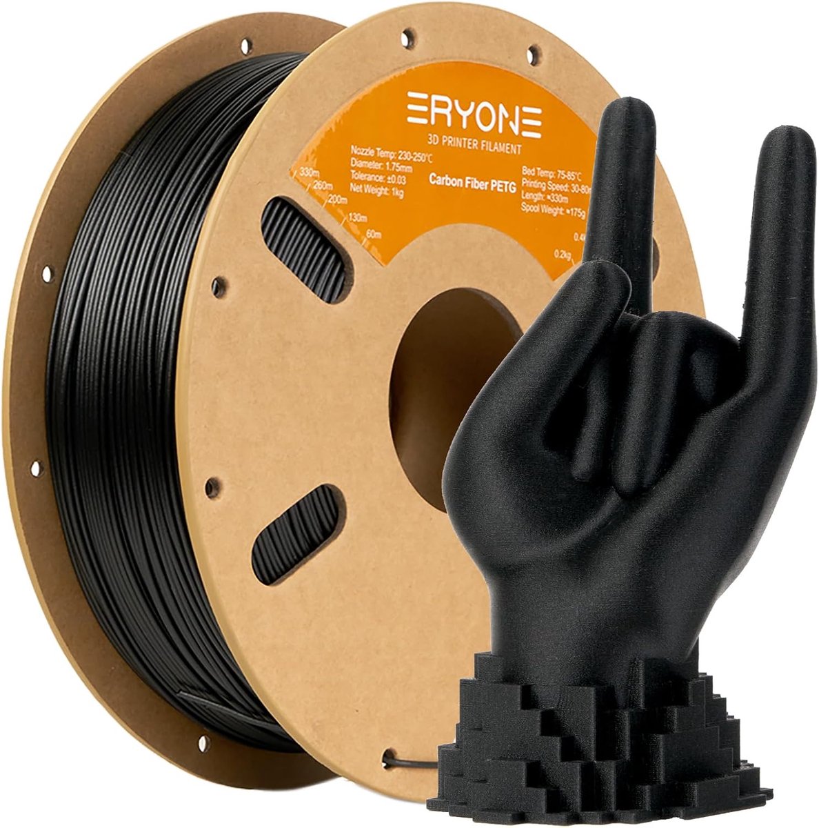 Carbon Fiber PETG Filament 1.75mm Zwart - 1kg Spoel voor 3D Printer
