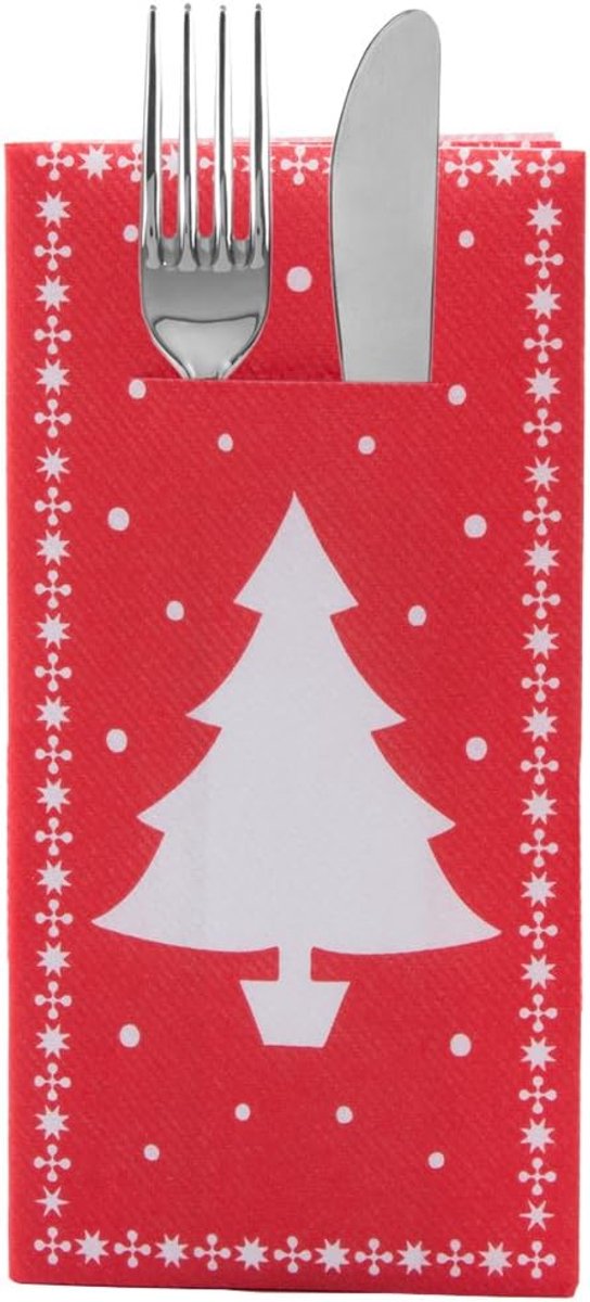 Wegwerf Bestekservetten Rood Kerstboommotief Airlaid Stofachtig 40x40 cm 12 Stuks