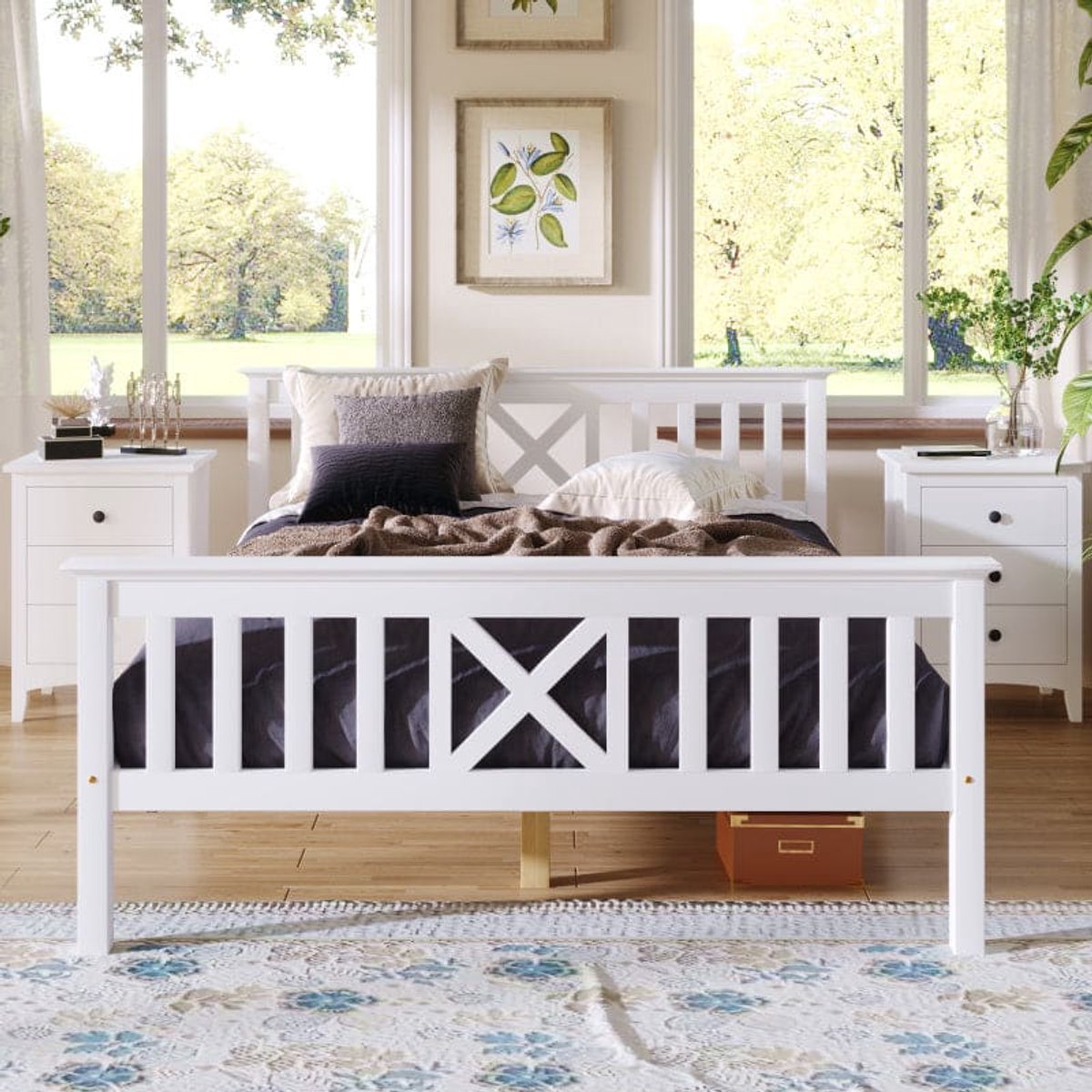 Tweepersoonsbed – Bedframe – Opbergbed – Slaapbank – Ledikant – Massief Dennehout – Vintage Design – 140x200 cm