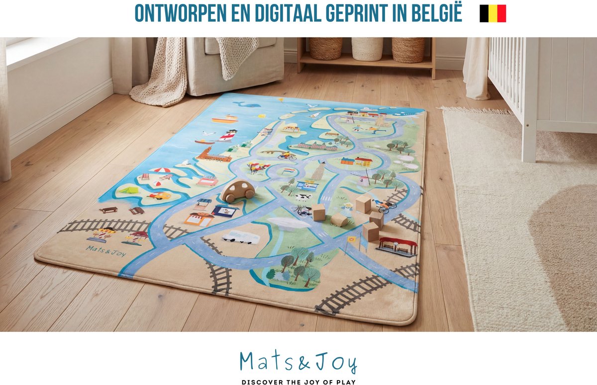 Mats & Joy® Nederland Auto Speelmat 130x180cm - Fluweelzacht - Anti-slip - Wasbaar - Educatief Groot Auto Speeltapijt Kinderen - Speelkleed Baby - Autokleed thumbnail 7
