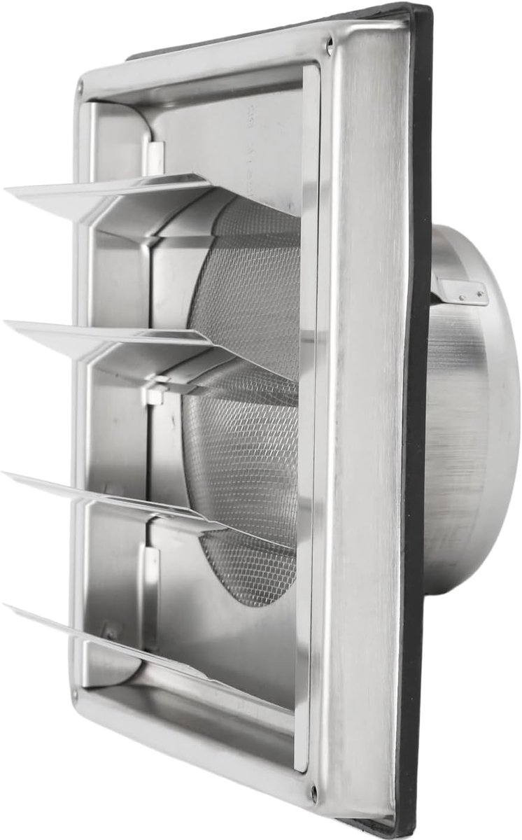 Vierkant Ventilatierooster RVS met Terugslagklep en Insectenbescherming voor Afzuiging (10