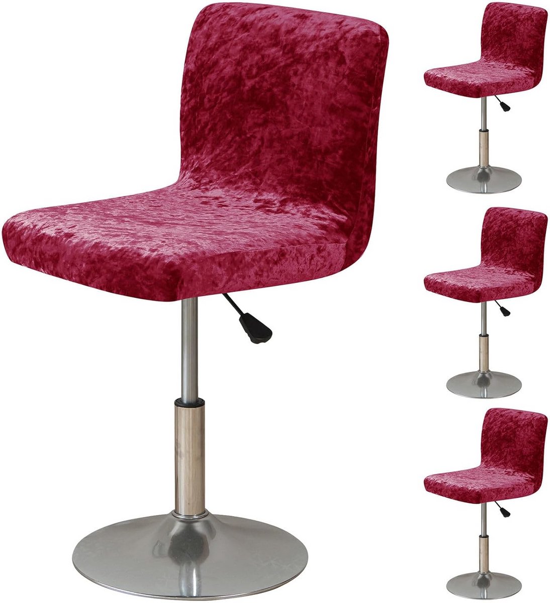 Barkruk Hoezen - Stoelhoezen Velvet - Nieuwe Look - Zachte Elasticiteit - Set van 4 - Wijnrood