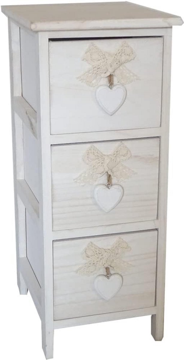 Witte Commode met 3 Laden en Hartjesdecoratie