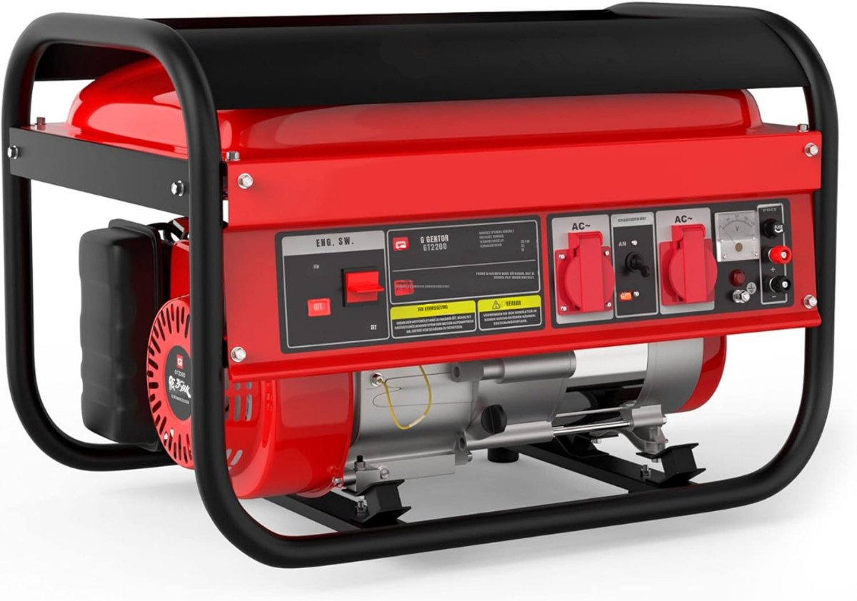REN® Aggregaat - Aggregaat Benzine - Powerstation - 2200 watt, 6,5 pk, stroomgenerator - 4-takt benzinemotor-Rood/Zwart- 44cm x 44cm x 61 cm;