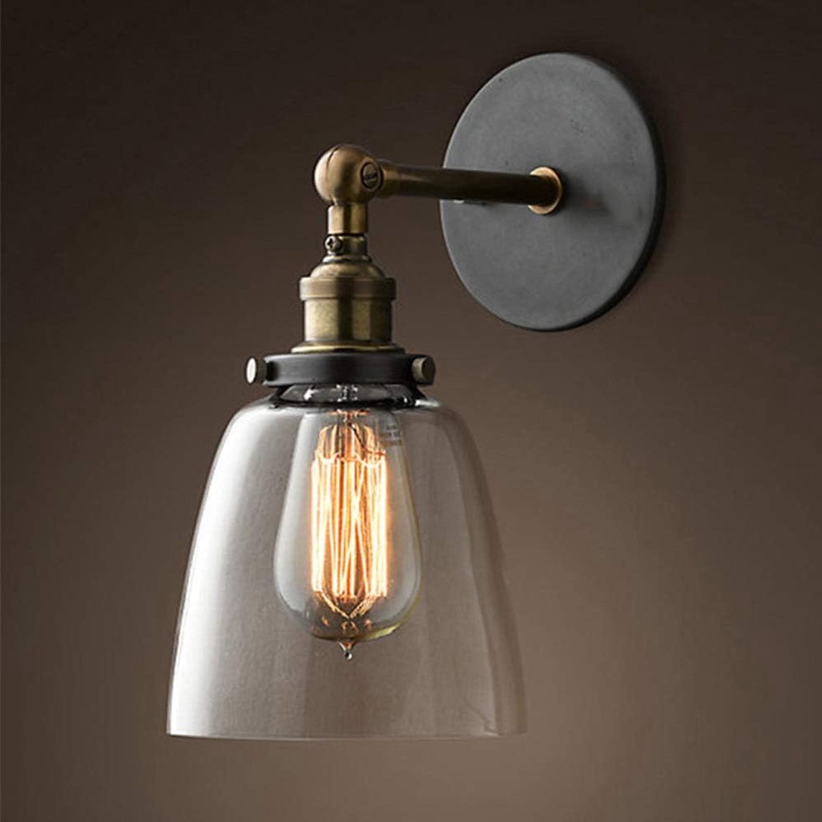 Industriële Wandlamp met Glas Ø14 cm - Verstelbare, Vintage Binnenverlichting voor Woonkamer, Keuken of Slaapkamer - E27 Fitting