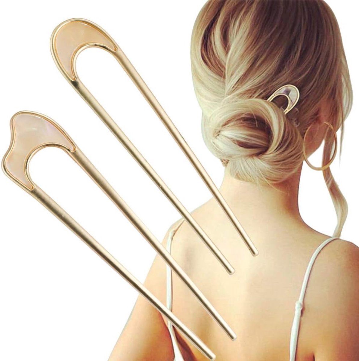 Set van 2 Metalen U-Vormige Haarspelden Vintage Haaraccessoires voor Dames