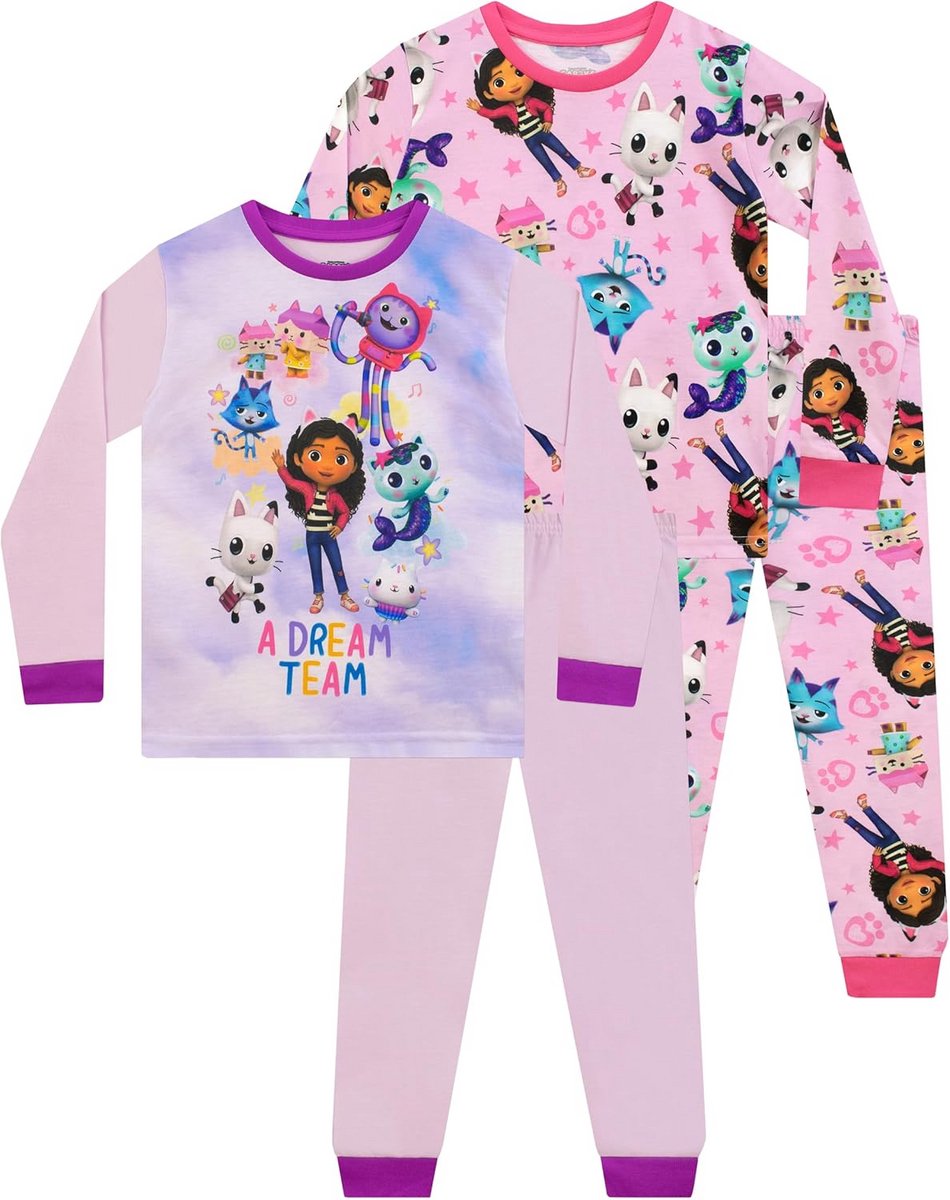 2 Pack Meisjes Pyjama Set met Popfiguren | Comfortabele Nachtkleding voor Kinderen