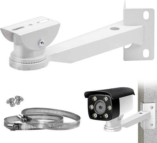 Beugel voor bewakingscamera’s buitenshuis, stevige metalen beugel met 2 verticale ringen, paalmontage, geschikt voor beveiligingscamera’s, videobewakingscamera’s en zonnepanelen.