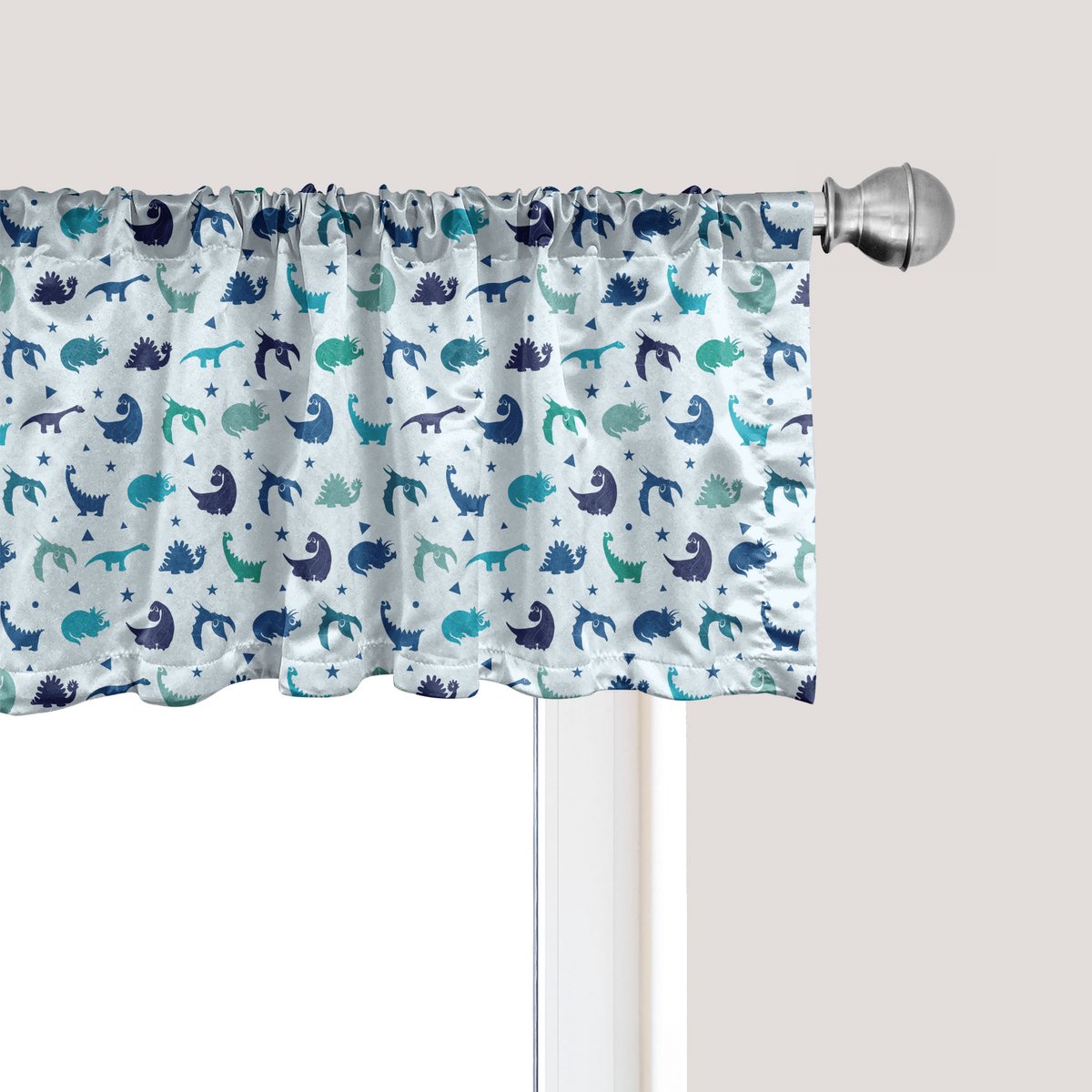 ABAKUHAUS Babykamer Dino Raamvalletje, Gordijnvalletje voor Keuken en Slaapkamer met Tunnelzoom, 137 cm x 30 cm, Babyblauw en Multicolor