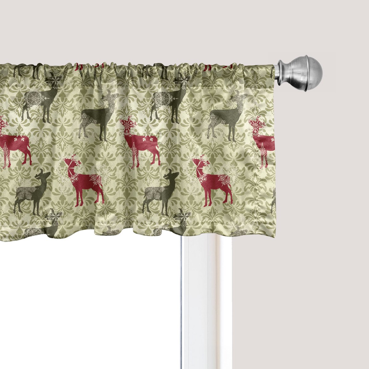 ABAKUHAUS Herten Raamvalletje, Gordijnvalletje voor Keuken en Slaapkamer met Tunnelzoom, 137 cm x 45 cm, Olijfgroen Lichtgroen