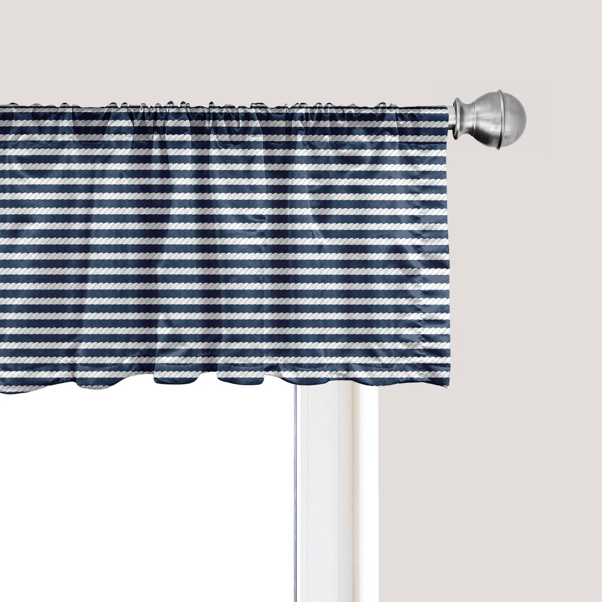 ABAKUHAUS Blauw-witte raamvalletje met touwstreepmotief, gordijnvalletje voor keuken en slaapkamer met tunnelzoom, 137 cm x 45 cm, blauw en wit