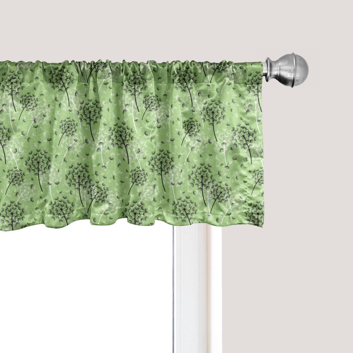ABAKUHAUS Botanische raamvalance, gordijnvalance voor keuken en slaapkamer met tunnelzoom, 137 cm x 45 cm, groen en donkergrijs