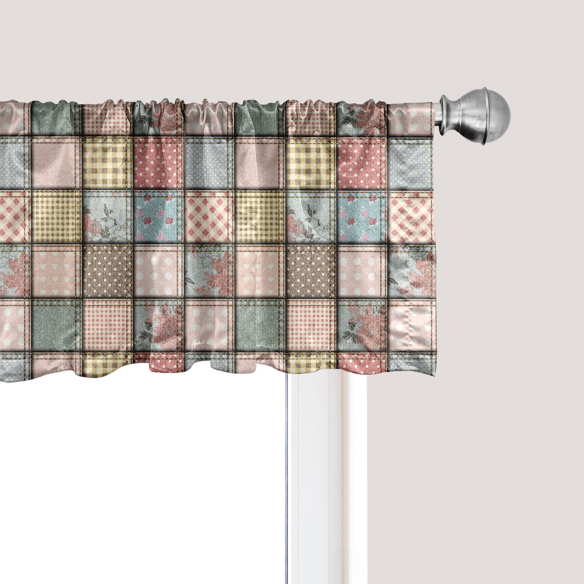 ABAKUHAUS Shabby Flora Raamvalletje, Gordijnvalletje voor Keuken en Slaapkamer met Tunnelzoom, 137 cm x 30 cm, Multicolor