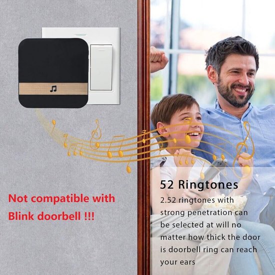 Draadloze Wifi Slimme Deurbel Ontvanger met 52 Melodieën en Instelbaar Volume — afbeelding 3