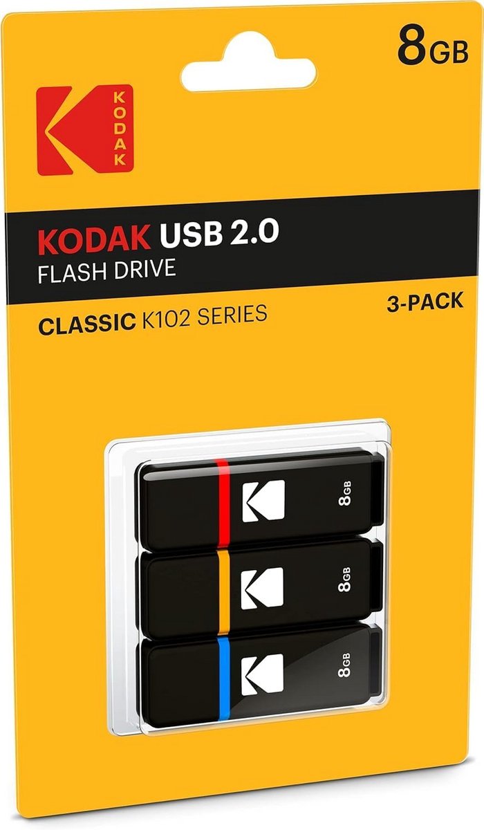USB 2.0 Geheugenstick 8GB - Set van 4 Kleuren in Zwart, Blauw, Rood en Geel