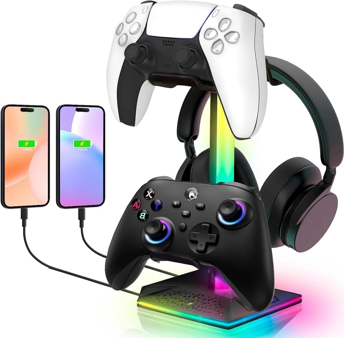 RGB Headset Standaard met USB Poorten en 10 Lichtmodi