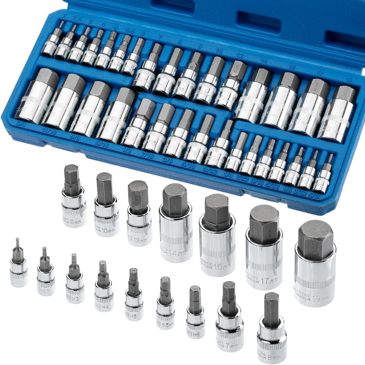 32-delige Inbus en Metrische Dopsleutelset - 1/4, 3/8, 1/2 Inch Aandrijving Bits Set