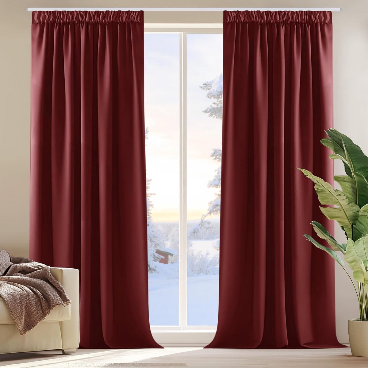 Verduisterende Plooigordijnen Met Blackout Stof - Luxe Donkerrood 140x240 cm - 2 Stuks