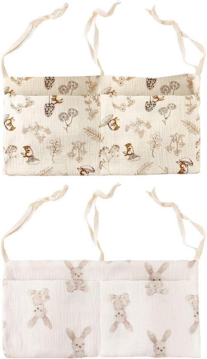 Set van 2 Katoenen Baby Bedzakken met Cartoon Print - Opbergtas voor Kinderkamer