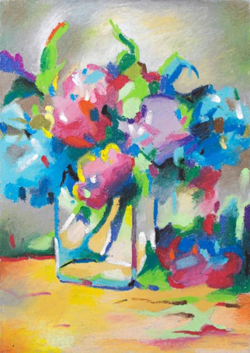 Rosa oliepastel schilderen speelgoedset hortensia 25x35 cm creatief.