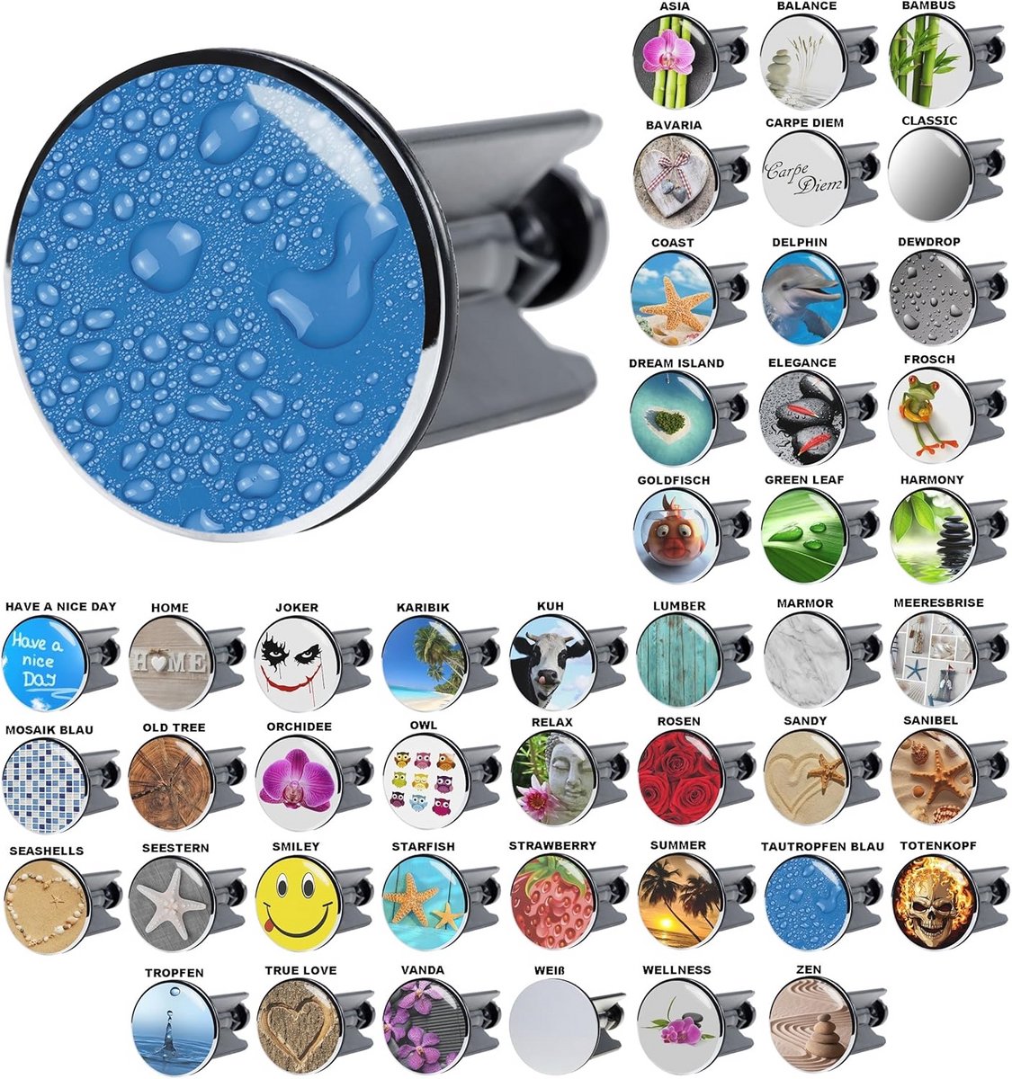 Universele Wastafelstop in Blauwe Dauwdruppel Design