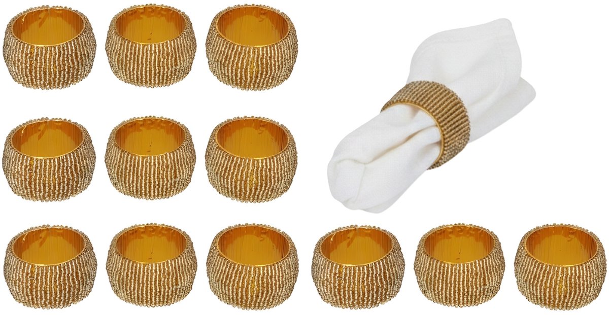Gerimport Servetringen / houders - 12x stuks - goud - met sierrand - 5 x 3 cm
