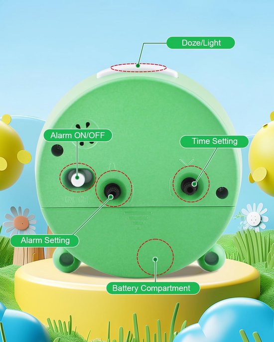 Kinderwekker Analoog Stil Stil Leren Wakker Worden met Nachtlampje en Snooze Groen — afbeelding 2