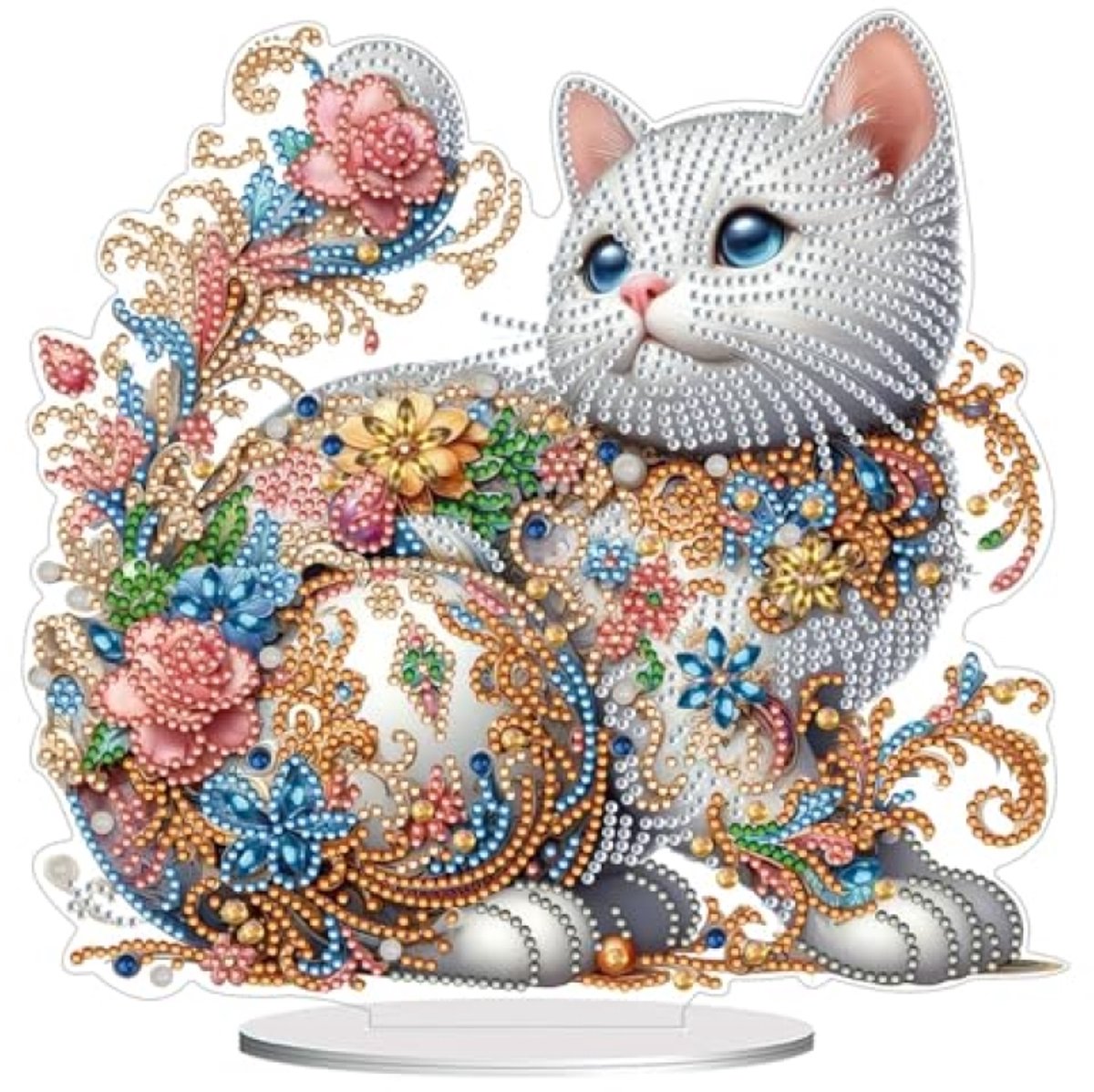 PromoHome DIY Diamant Schilderij - Staande Witte Kat Decoratie, Complete Knutselset met Felle Diamanten