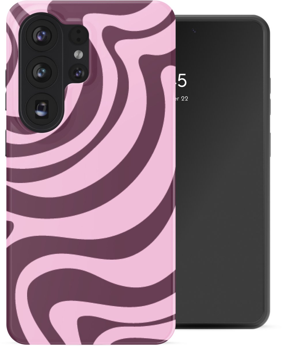 Selencia Hoesje - Geschikt voor Samsung Galaxy S26 Ultra - Backcover met Magnetische Ring - Wavy Swirl Pink Plum
