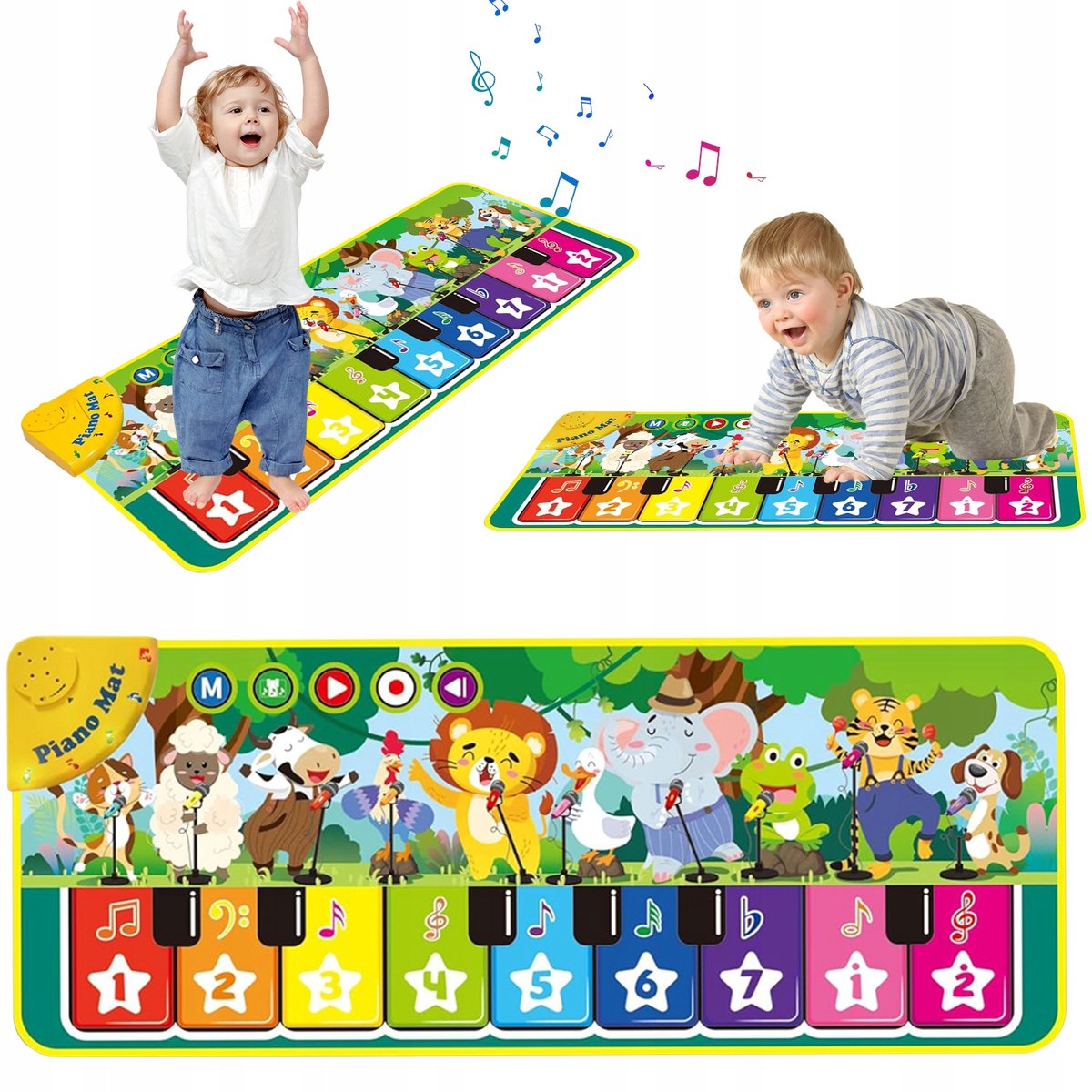 Piano Speelmat - Muziekmat voor Baby's - 110x43cm Blauw 9 Toetsen & 10 Dierengeluiden - Opnamefunctie & Anti-slip
