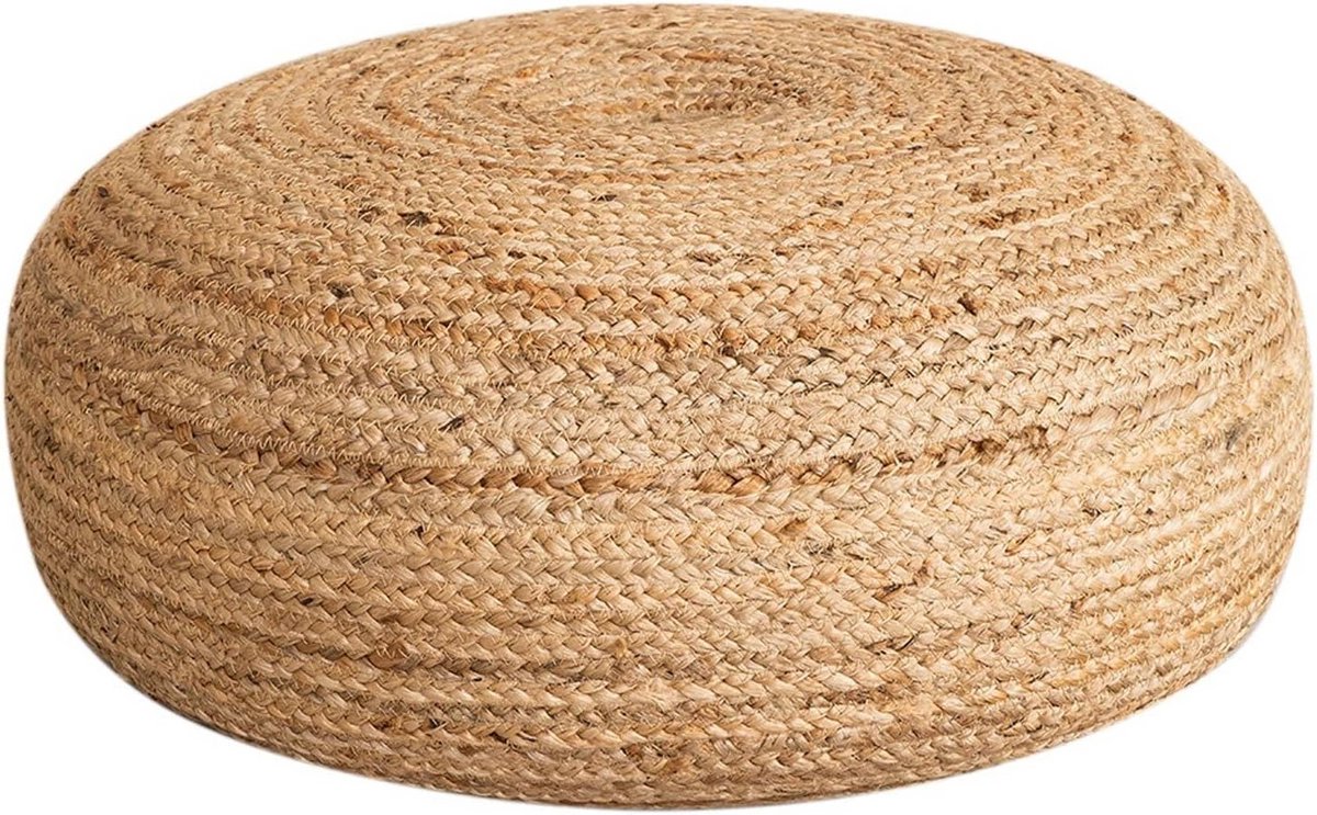 Ronde Jute Poef - Zitkruk Voetenbank - Woonkamer Decoratie - Natuurlijke Uitstraling - Ø 60 cm - Natuurlijk