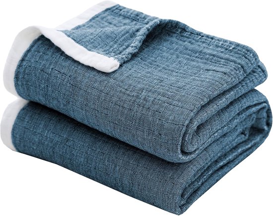 Deken - Comfortabele deken - Zachte deken - Zachte en comfortabele katoenen sprei - Katoenen sprei deken - Woonkamerdeken - Geschikt voor alle seizoenen - Kan gebruikt worden als bankhoes - Geschikt voor slaapkamer - 150x200 cm - Blauw