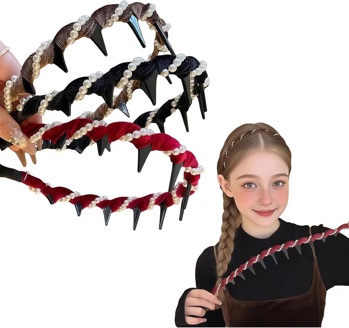 Stijlvolle Zigzag Haarband met Vintage Parels - Trendy Haaraccessoire voor Dames